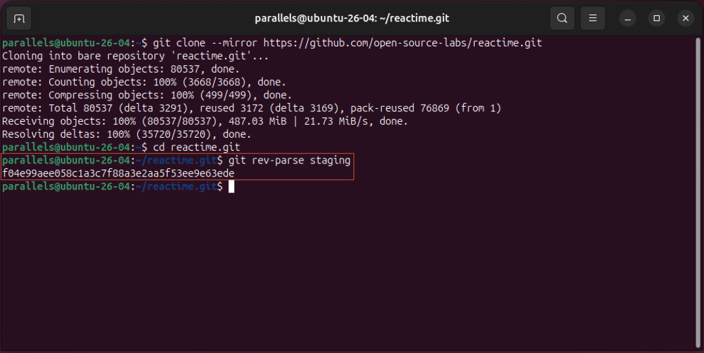 Mirror clone, staging branch tip