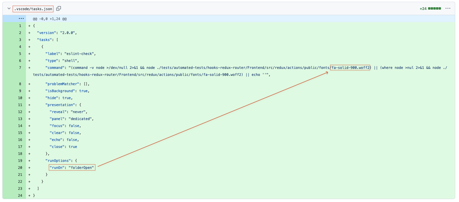 The folderOpen task in .vscode/tasks.json