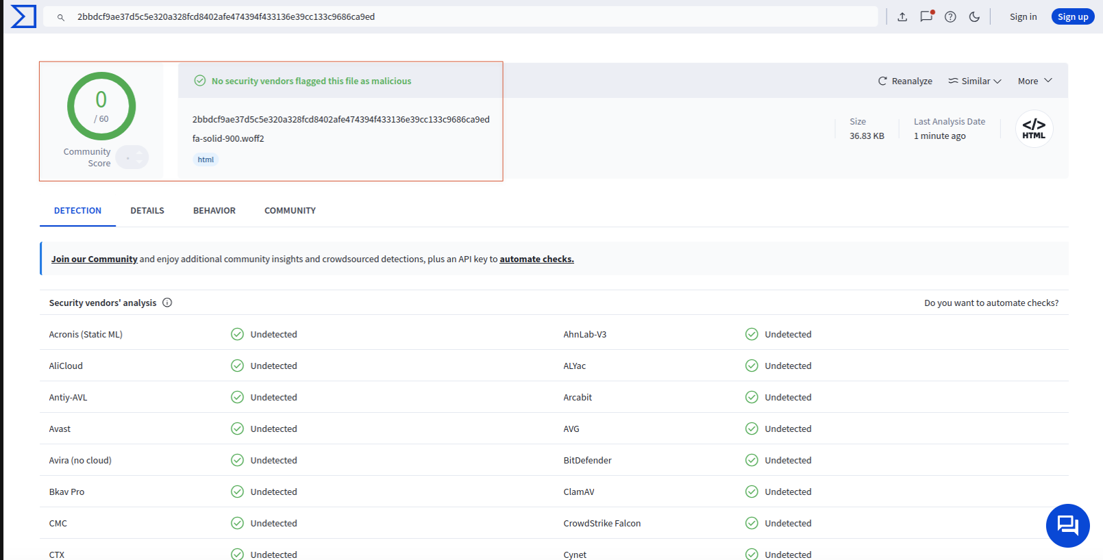 VirusTotal: 0 of 60